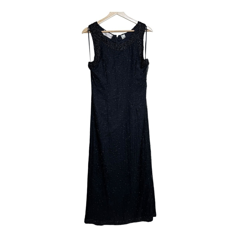 Laurence Kazar New York Beaded Maxi Dress Sleeveless silk Formal Evening Gown XL